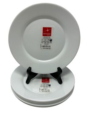 Bormioli Rocco White Opal Glass Fruit Plates Toledo 7.75” Spain Modern Set of 6